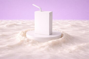 Minimalist Juice Box on Pedestal with Straw in Creamy Splash
