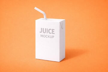 Juice Carton Mockup with Straw on Orange Background &ndash; Editable Packaging Design