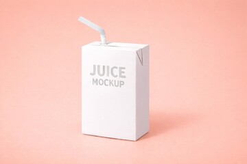 Minimalist Juice Carton Mockup with Straw on Pastel Background