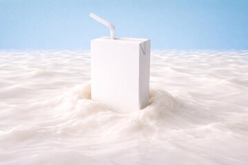 Minimalist Juice Pack Carton with Straw in Creamy Abstract Setting