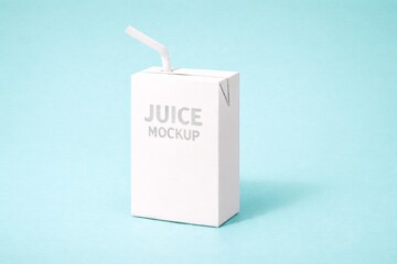 Minimalist Juice Pack Carton with Straw Mockup on Pastel Background