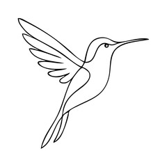 Dibujo de línea continua de un colibrí con alas abiertas volando © teracreonte