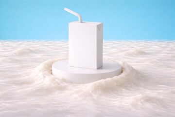 Minimalistic Juice Pack Carton with Straw on Fluid Background - Conceptual Design
