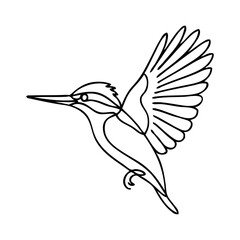 Dibujo de línea continua de un martín pescador con alas abiertas volando  © teracreonte