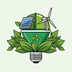 Green Energy Concept with Light Bulb and Renewable Sources. © Nemo