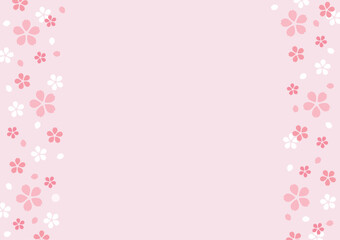 Soft pink background with elegant cherry blossom frames on both sides. Beautiful floral vector template with copy space, perfect for spring greetings, wedding invitations, and romantic posters.