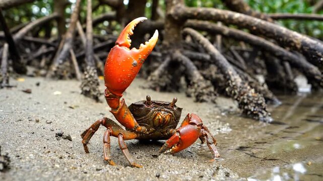 Red crab on shore