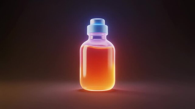 Glowing liquid in a bottle with a luminous cap, representing a magical potion or scientific elixir with a mystical aura