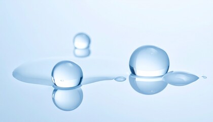 透明感のある水滴と液体バブルを描いたクリーンな抽象背景
