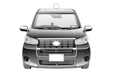 漫画風ペン画イラスト　車_タクシー