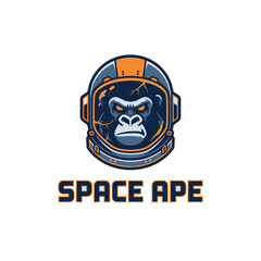 Vector mascot of a fierce gorilla wearing a cracked astronaut helmet for gaming or eSports team identity with the text SPACE APE logo.