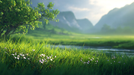 Obraz premium green grass and lake
