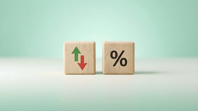 wooden blocks with percentage and arrows for business concept