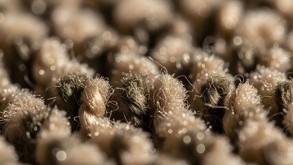 Close-up macro shot of fuzzy carpet fibers showing texture and detail in neutral tones