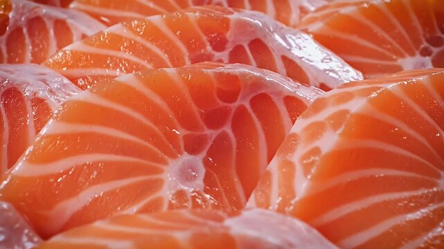 Fresh Salmon Slices - A Close-Up Look at Seafood Delicacy.
