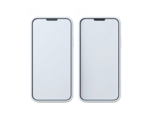 two simple smartphone mockups, blank screens, on a white background