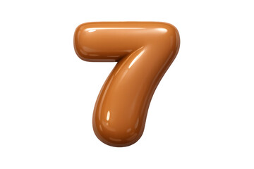 Glossy caramel number seven isolated graphic on a black background