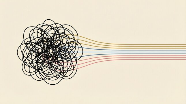 Scribble Untangling into Straight Lines Representing Creative Problem Solving and Logic