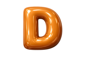 Shiny caramel letter d isolated on black background 3d render