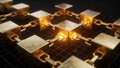 Digital ledger network data flow technology, financial transaction blocks, cybersecurity blockchain, block. - Powered by Adobe