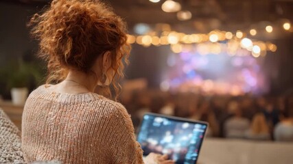 Medium shot of a person attentively watching a live stream of a memorial service from their cozy living room engaging in virtual attendance with a somber expression.