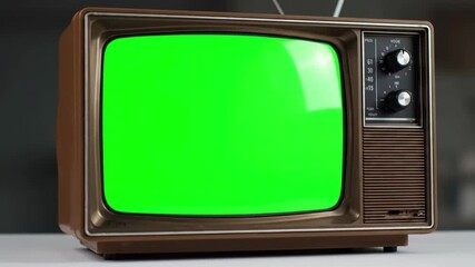 Close-up Green Screen Display with vintage tv television 4k uhd distortion, overlay, glitch, static noise, scan lines on black background, animated video loop - Powered by Adobe