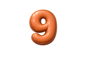 Shiny orange inflatable balloon number nine isolated on black background