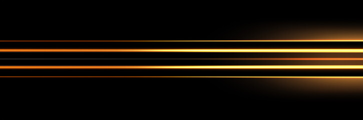 Fototapeta premium Abstract golden horizontal light streaks on a black background, conveying speed, precision, and futuristic energy with a sleek, high-contrast digital aesthetic.