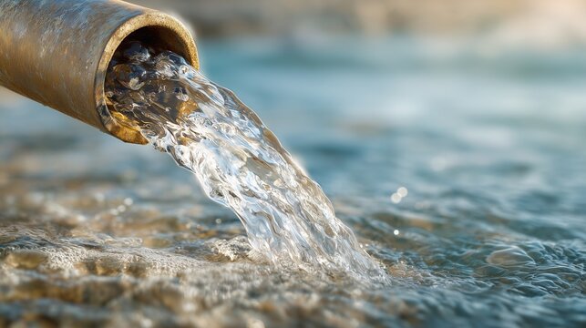 Rusty drainage pipe discharging runoff into water, illustrating stormwater management erosion control by conveying and redirecting flow to reduce soil loss.