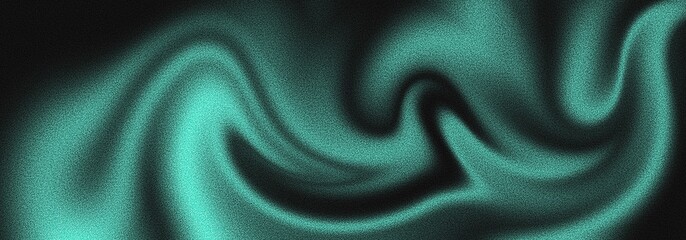 Fototapeta premium Grainy green monochrome background dark gradient with liquid wavy curvy abstract noise texture effect header poster design