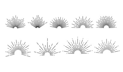 Hand drawn sun rays line art mega set linear vector illustration © SobujChandra