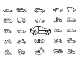 Transportation Icons: A collection of various transportation mode icons. Each illustration represents a different type of vehicle, offering a versatile range of options for diverse design projects.