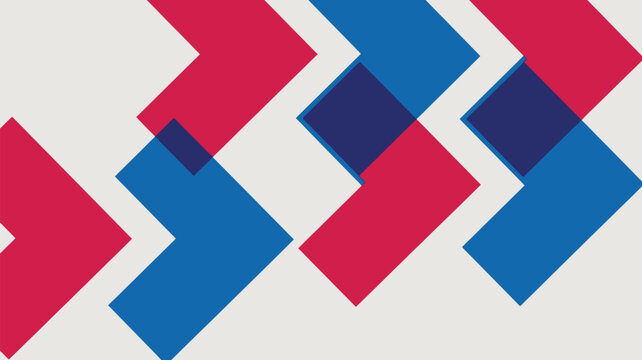 Vibrant geometric pattern with blue and red shapes on white background