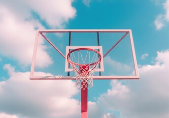 Naklejka premium Vibrant basketball hoop standing alone under sunny sky