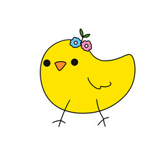 Fototapeta premium A yellow bird with flowers on its head