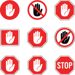 Fototapeta premium Vector set of hand stop signs icon