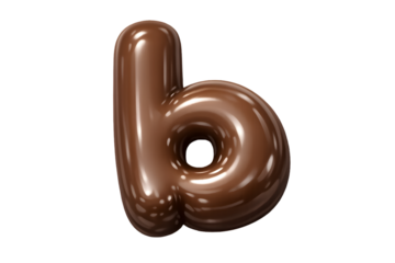 Shiny, melted chocolate alphabet letter b isolated on black background