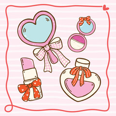 Cosmetic Set With Ribbon Bow Element Hand Drawn Illustration