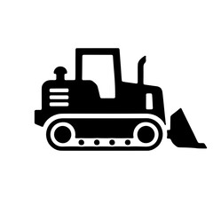 Naklejka premium strong black silhouette of a bulldozer, its robust build and essential design symbolizing the power and efficiency of construction and earthmoving tasks.