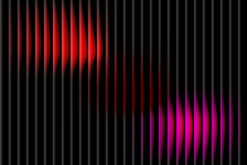 Vibrant red and pink color waves on a dark background with vertical lines