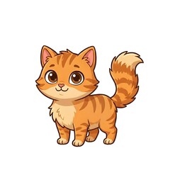 Fototapeta premium Cute Orange Tabby Cat Cartoon Character Standing Isolated on White Background