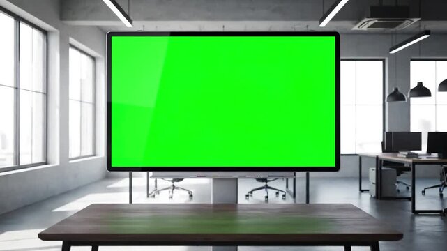 Business Innovation with female project manager holds meeting presentation for a team of developers she shows green screen interactive whiteboard device planning concept young people work in creative