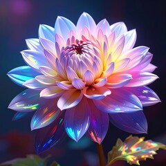 Iridescent dahlia flower with glowing petals in soft light