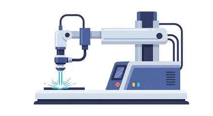 Fototapeta premium Robotic arm with laser cutting machine performing precision industrial manufacturing process.