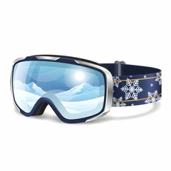 Professional Ski Goggles with Mountain Reflection and Snowflake Pattern Strap