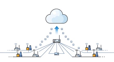 Diagram illustrating a centralized network architecture with multiple connected devices sending data to a cloud server.