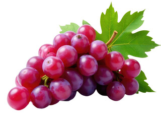 Fototapeta premium Fresh grapes with green leaves on a clean white surface, ideal for food or wine related concepts