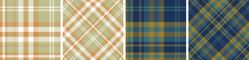 Spring seamless plaid and check pattern set. tartan checkered fabric fashion texture background. 