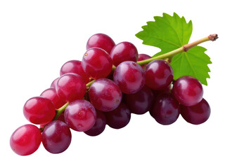 Fototapeta premium A bunch of red grapes surrounded by a green leaf, perfect for food, nature or still life photography