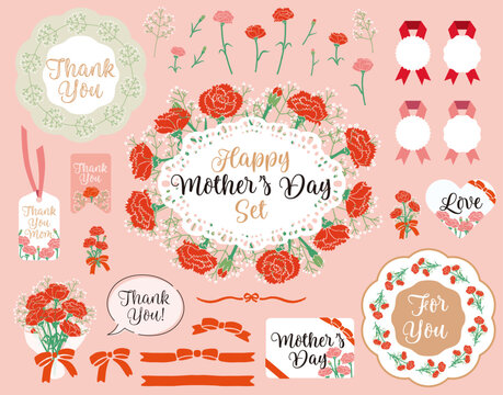 Mother&rsquo;s Day Vector Illustration Set | Carnation, Gift and Appreciation Design Elements